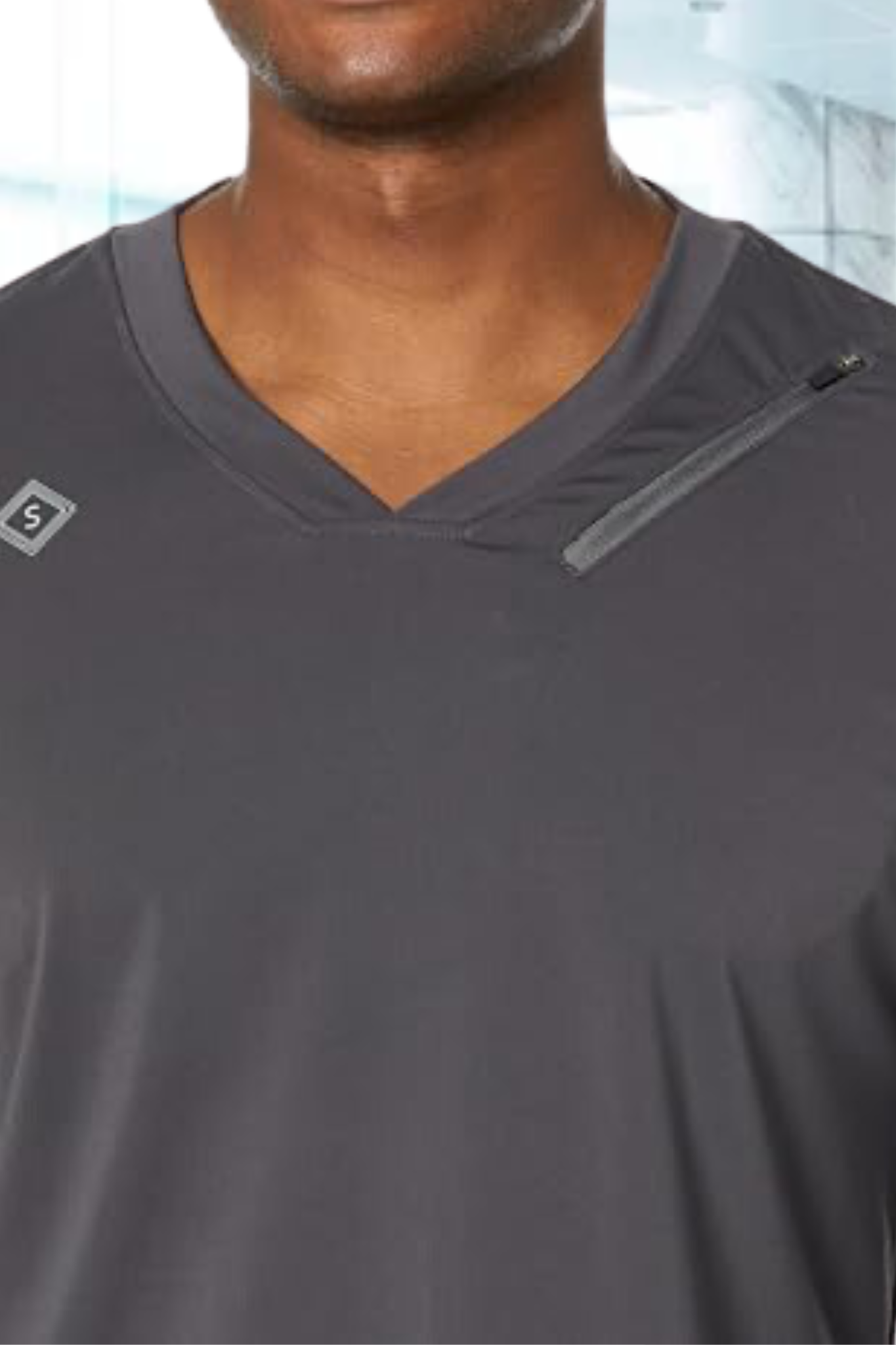 Scrubmates Long Sleeve Under Scrub V-Neck Tee Shirt for Men with Zippered Chest Pocket