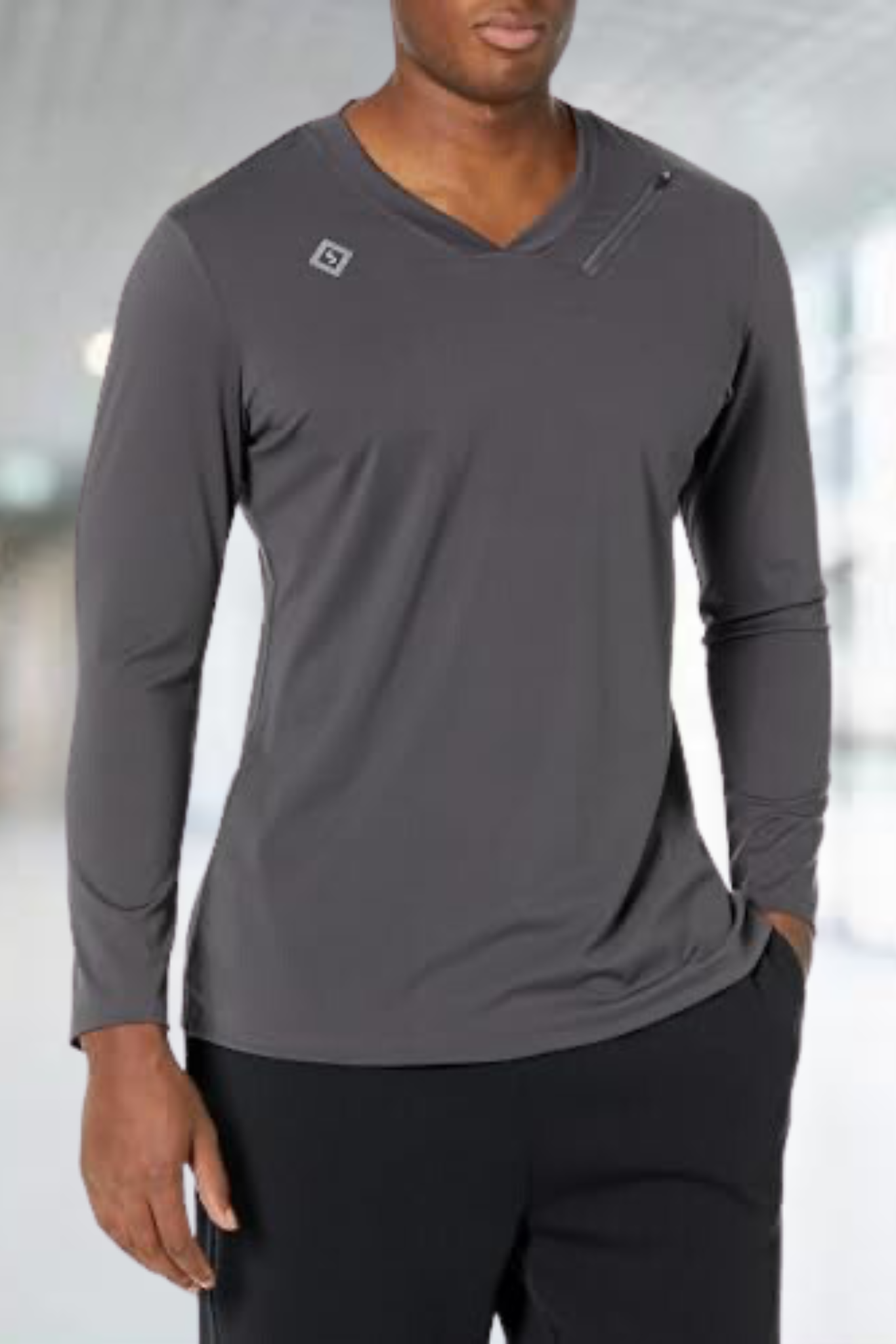 Scrubmates Long Sleeve Under Scrub V-Neck Tee Shirt for Men with Zippered Chest Pocket
