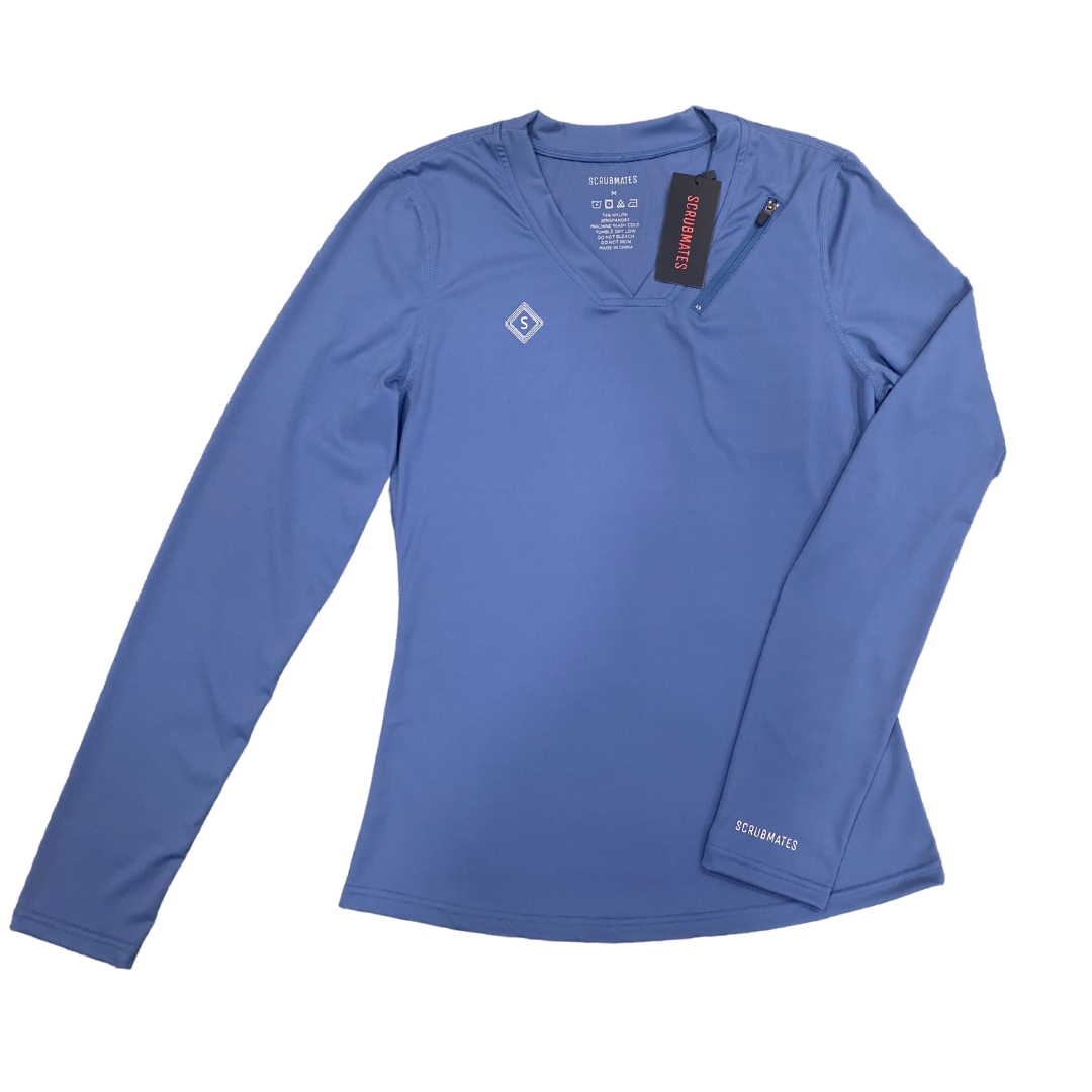 Scrubmates Long Sleeve Under Scrub V-Neck Shirt for Women with Zippered Chest Pocket