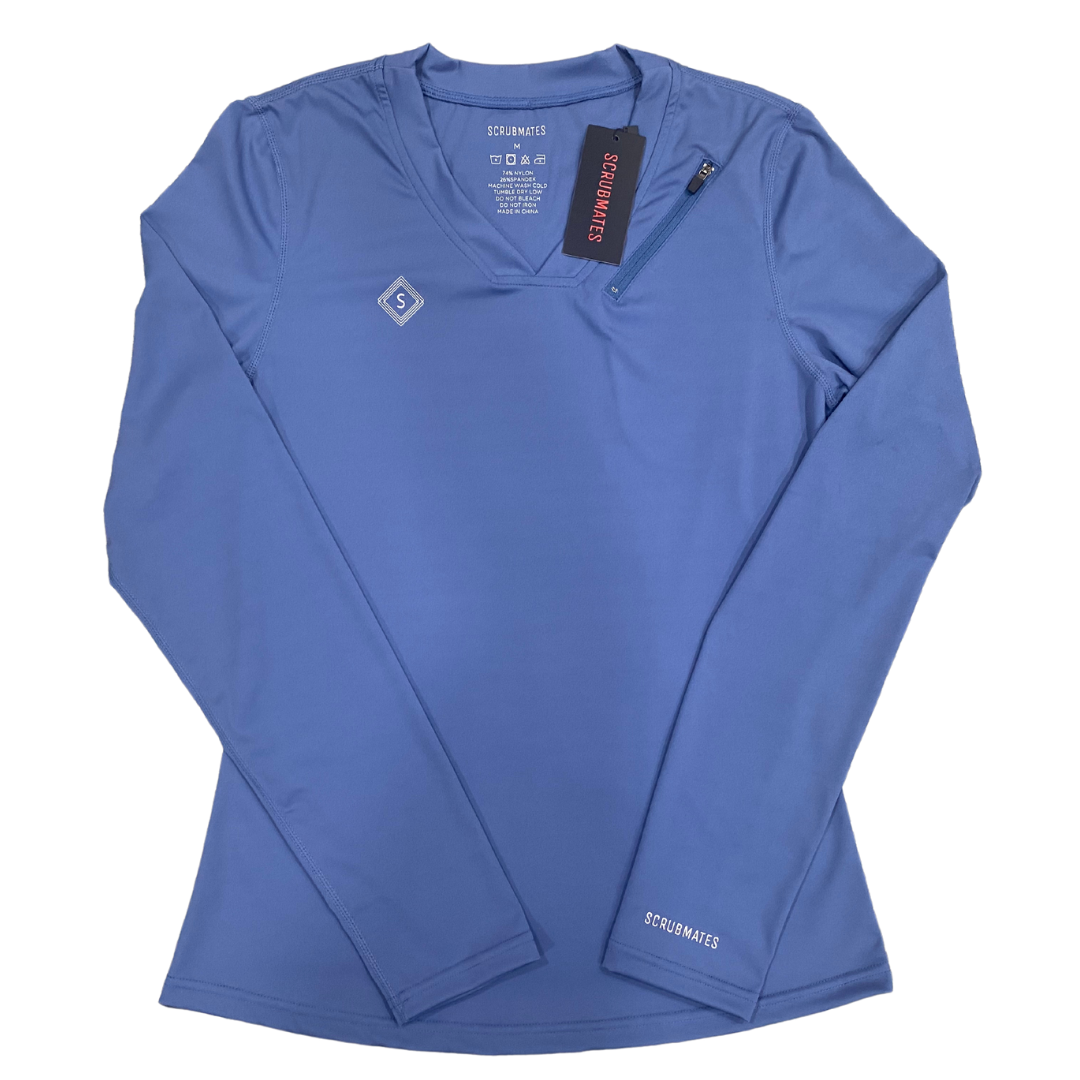 Scrubmates Long Sleeve Under Scrub V-Neck Shirt for Women with Zippered Chest Pocket
