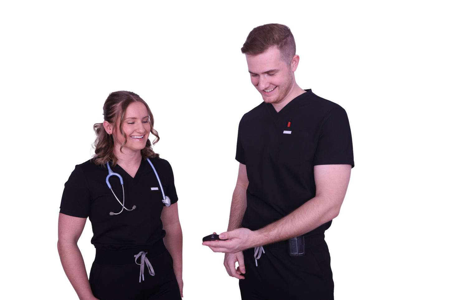 medical work uniform Scrubmates modern fit jogger black scrub pants for women made to pair perfectly with our modern fit jogger pants. Our exclusive design is on trend, professional and stylish high quality nylon/rayon/spandex fabric mix, this set offers unparalleled all-day comfort. Our luxe fabric blend offers the ultimate amount of stretch, and is designed to be flattering at every angle innovative design offers a chest pocket and 2 kangaroo pockets best scrub set for women and men figs scrubs
