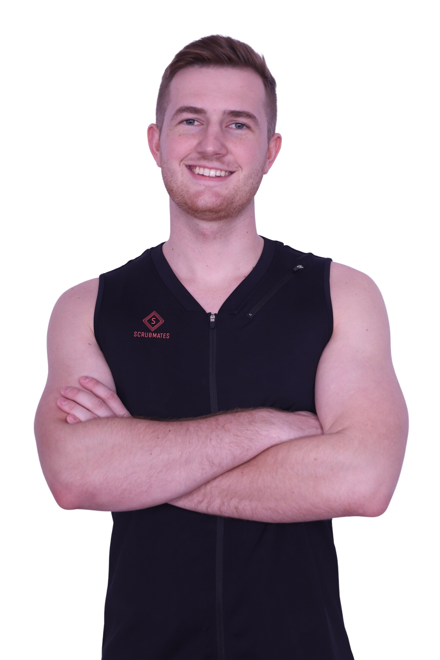 Scrubmates Sleeveless Under Scrub V-Neck Tee Shirt for Men with Zippered Chest Pocket