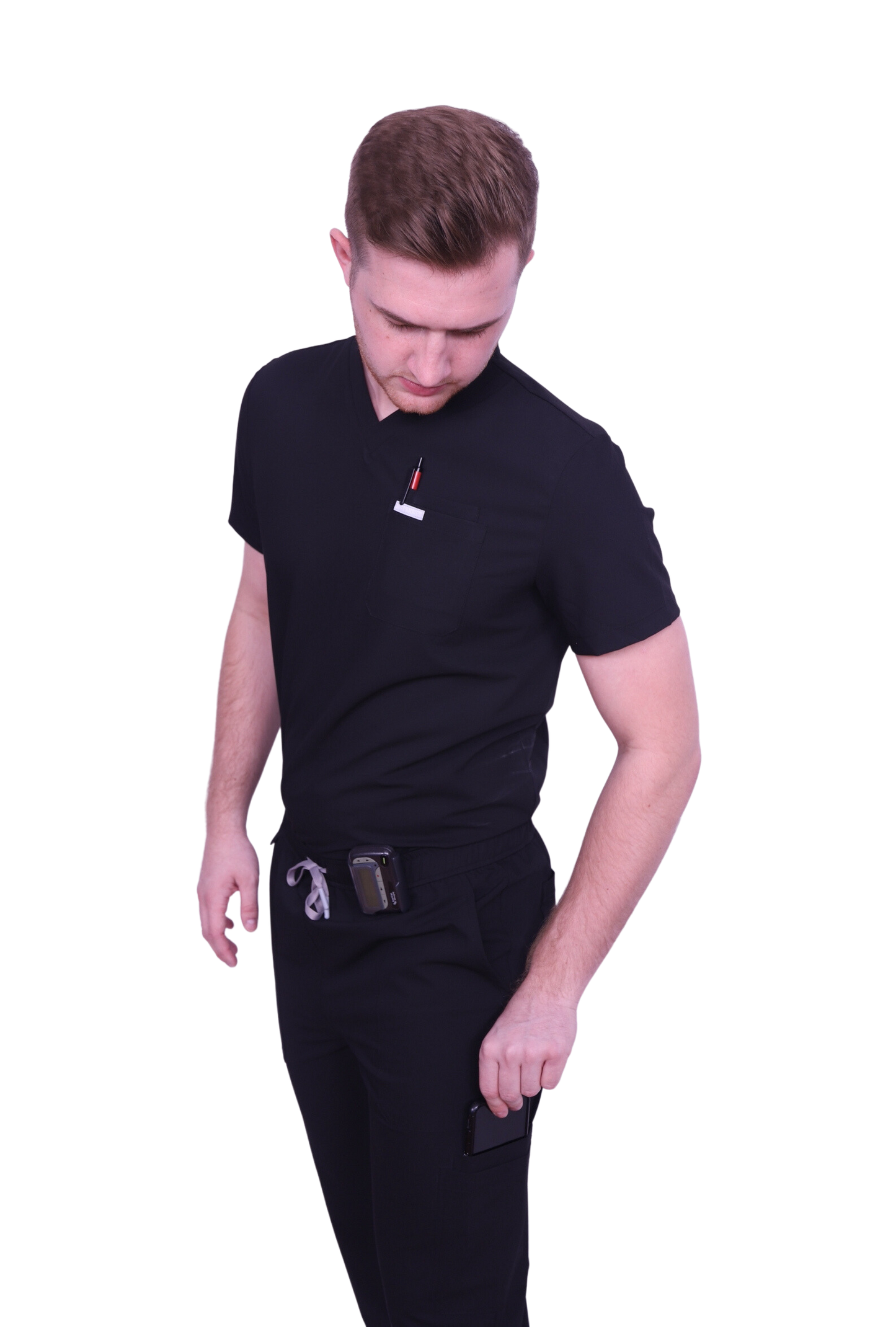 medical work uniform Scrubmates classic fit straight leg black scrub pants for men made to pair perfectly with our classic scrub top. Our exclusive design is trend-forward while still delivering timeless and professional style. Made from a superior quality polyester/rayon/spandex fabric blend, these pants offer unparalleled all-day comfort and allow for ease of movement. The luxe fabric provides the perfect amount of stretch and innovative design offers 8 deep pants pockets best scrubs for men figs