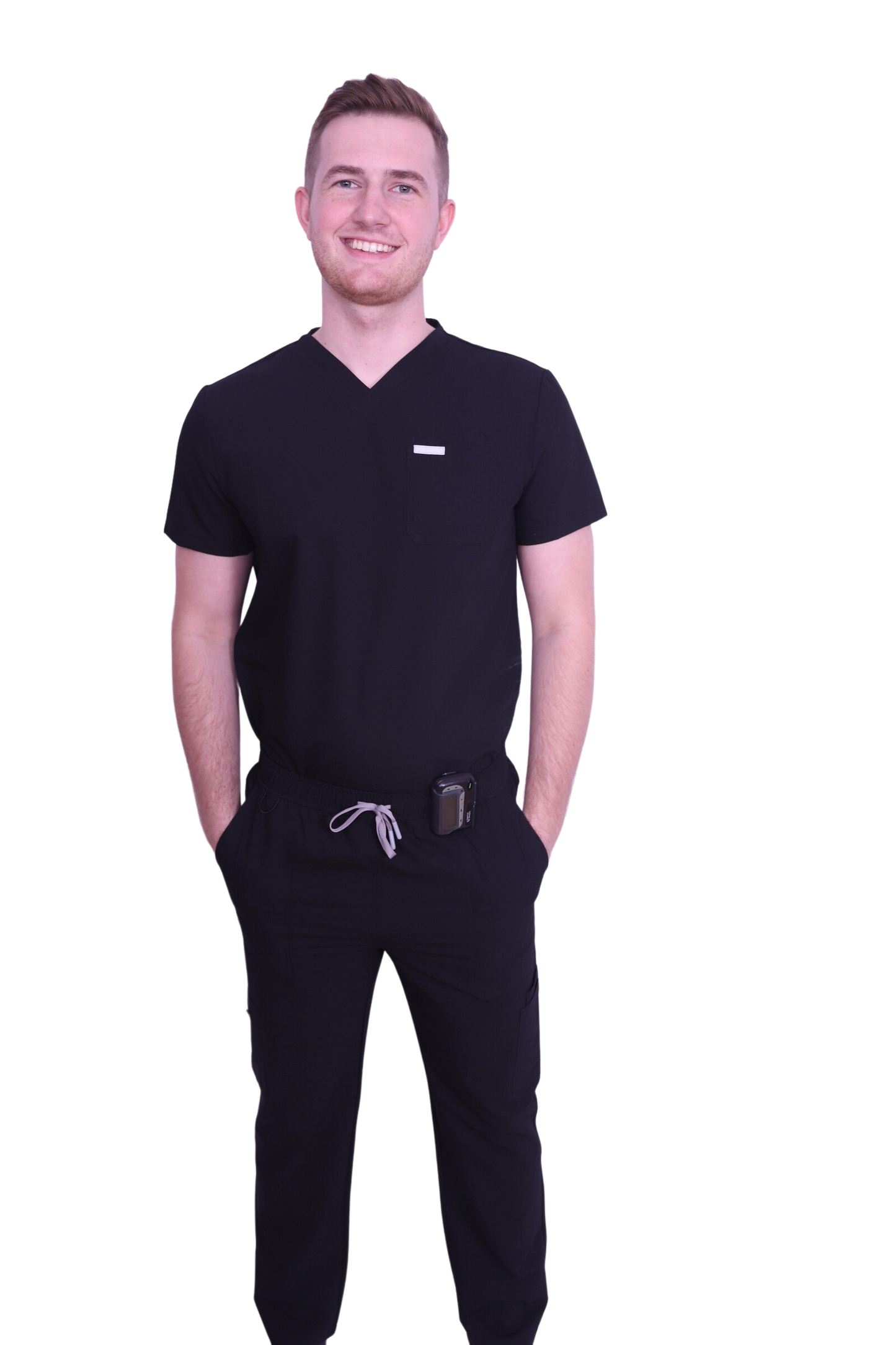 medical work uniform Scrubmates classic fit straight leg black scrub pants for men made to pair perfectly with our classic scrub top. Our exclusive design is trend-forward while still delivering timeless and professional style. Made from a superior quality polyester/rayon/spandex fabric blend, these pants offer unparalleled all-day comfort and allow for ease of movement. The luxe fabric provides the perfect amount of stretch and innovative design offers 8 deep pants pockets best scrubs for men figs