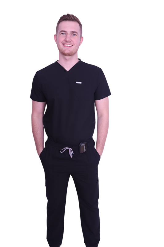 medical work uniform Scrubmates classic fit straight leg black scrub pants for men made to pair perfectly with our classic scrub top. Our exclusive design is trend-forward while still delivering timeless and professional style. Made from a superior quality polyester/rayon/spandex fabric blend, these pants offer unparalleled all-day comfort and allow for ease of movement. The luxe fabric provides the perfect amount of stretch and innovative design offers 8 deep pants pockets best scrubs for men figs