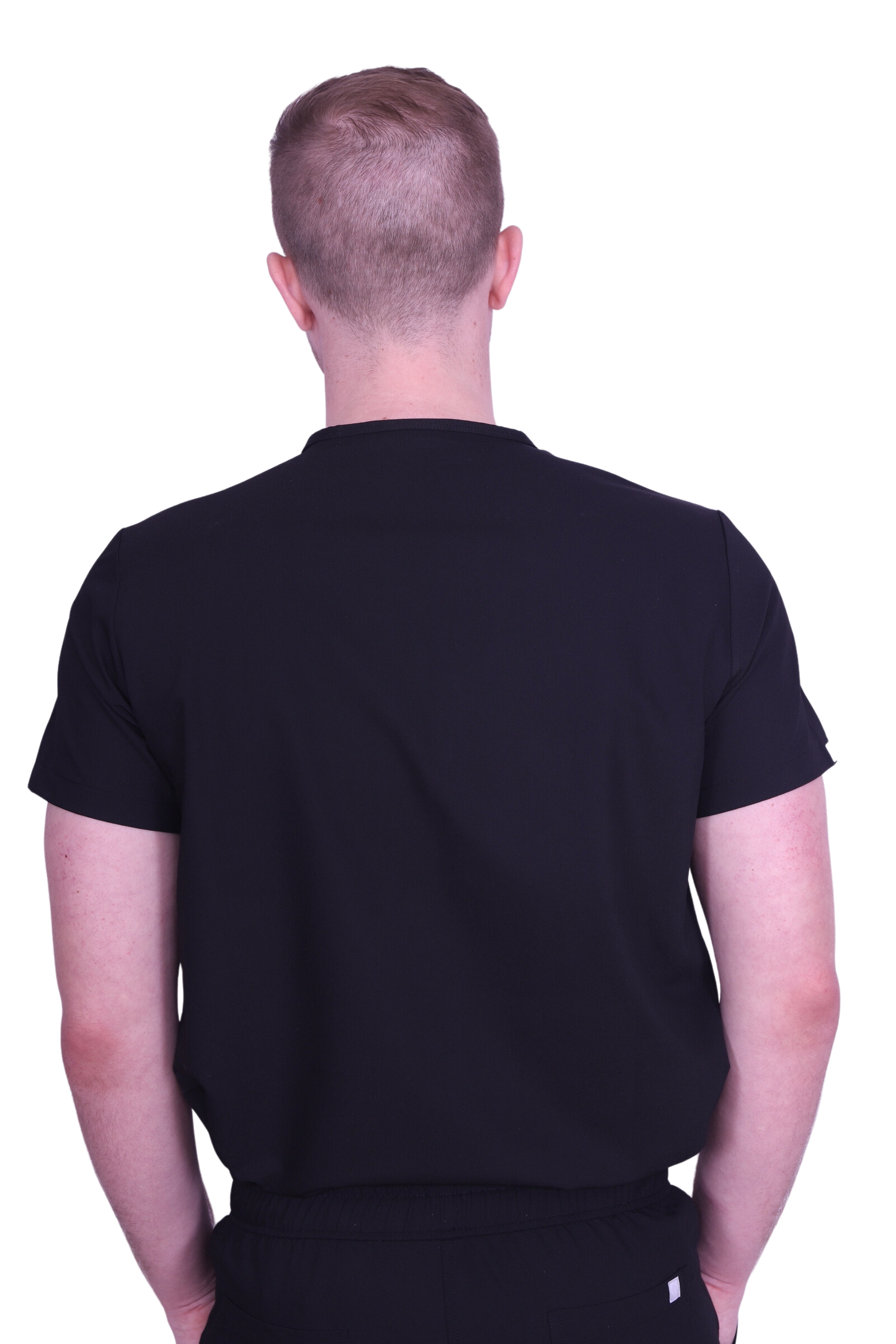 Elevate your work collection with the Scrubmates black classic scrub top for men made to pair perfectly with our classic straight leg pants. Our exclusive design is trend-forward while still delivering timeless and professional style. Made from a superior quality polyester/rayon/spandex fabric blend, this set offers unparalleled all-day comfort and allows for ease of movement. Our thoughtful and innovative design offers 2 chest pockets as well as a pen pocket. best scrubs for men figs scrubs