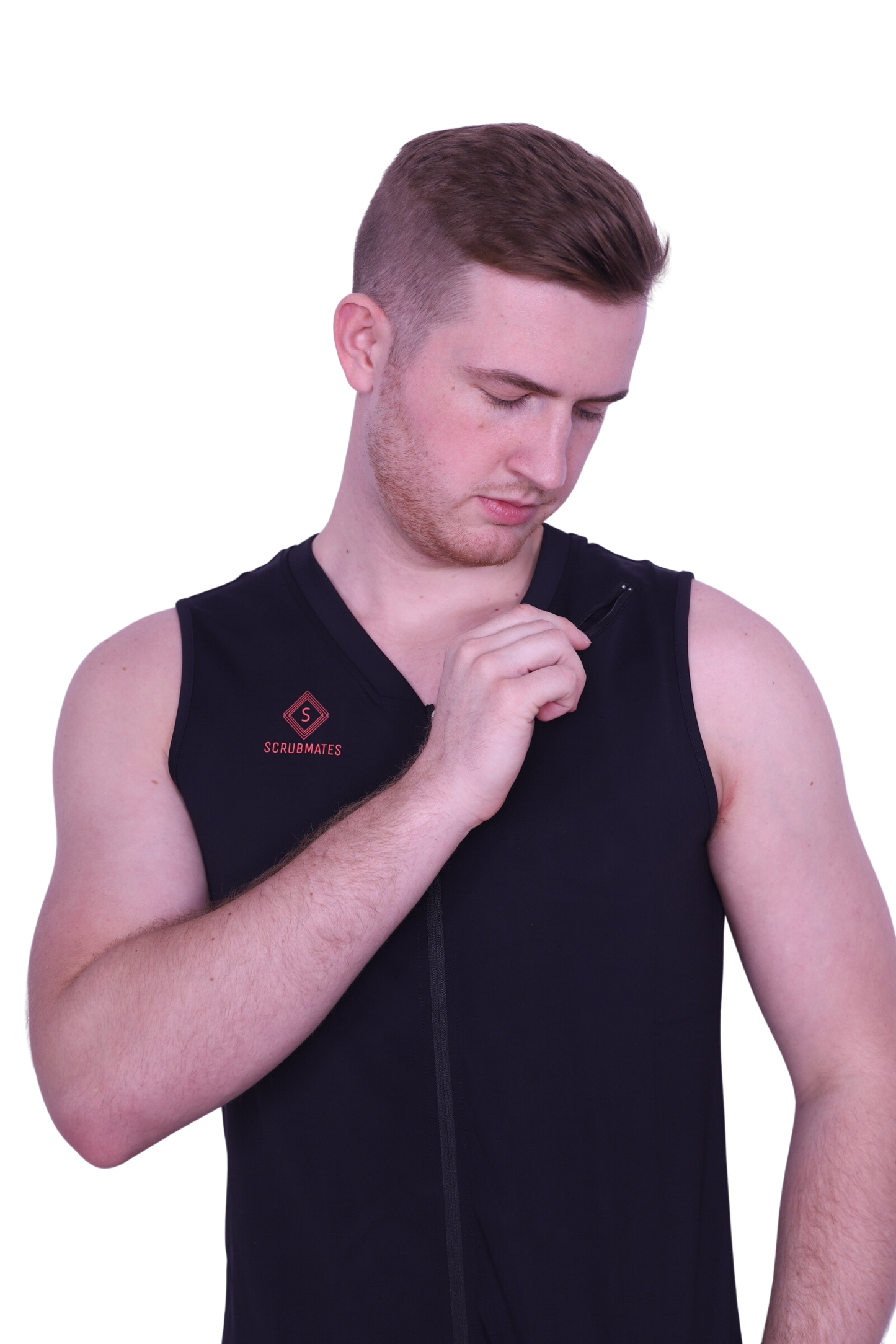 Scrubmates Sleeveless Under Scrub V-Neck Tee Shirt for Men with Zippered Chest Pocket