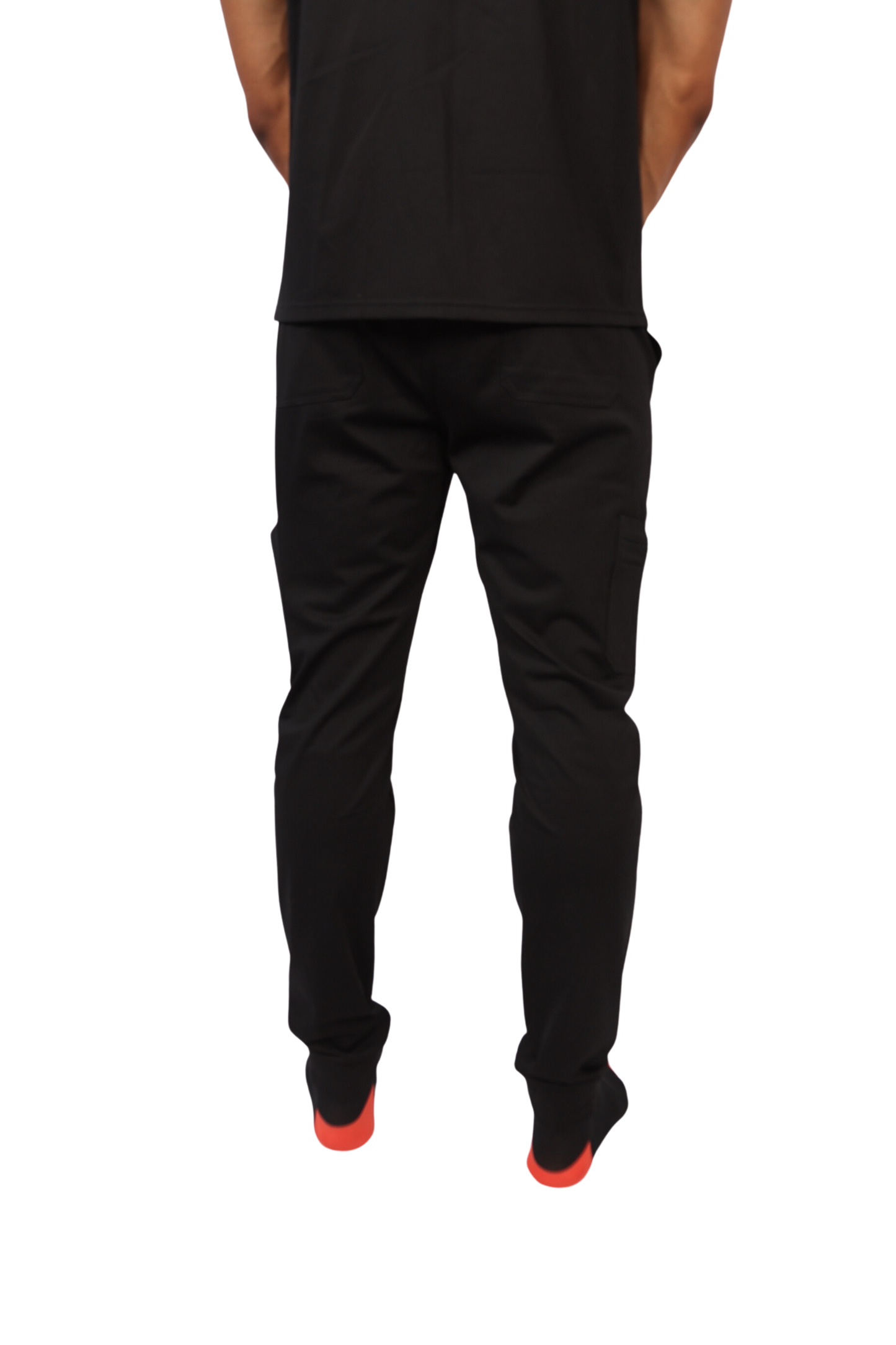 medical work uniform Scrubmates modern fit jogger black scrub pants for men made to pair perfectly with our modern fit scrub top. Our exclusive design is on trend, professional and stylish. Made from a superior quality nylon/rayon/spandex fabric mix, this set offers unparalleled all-day comfort and the ultimate amount of stretch. Our thoughtful and innovative design offers 8 deep pants pockets. best scrubs for men figs scrubs