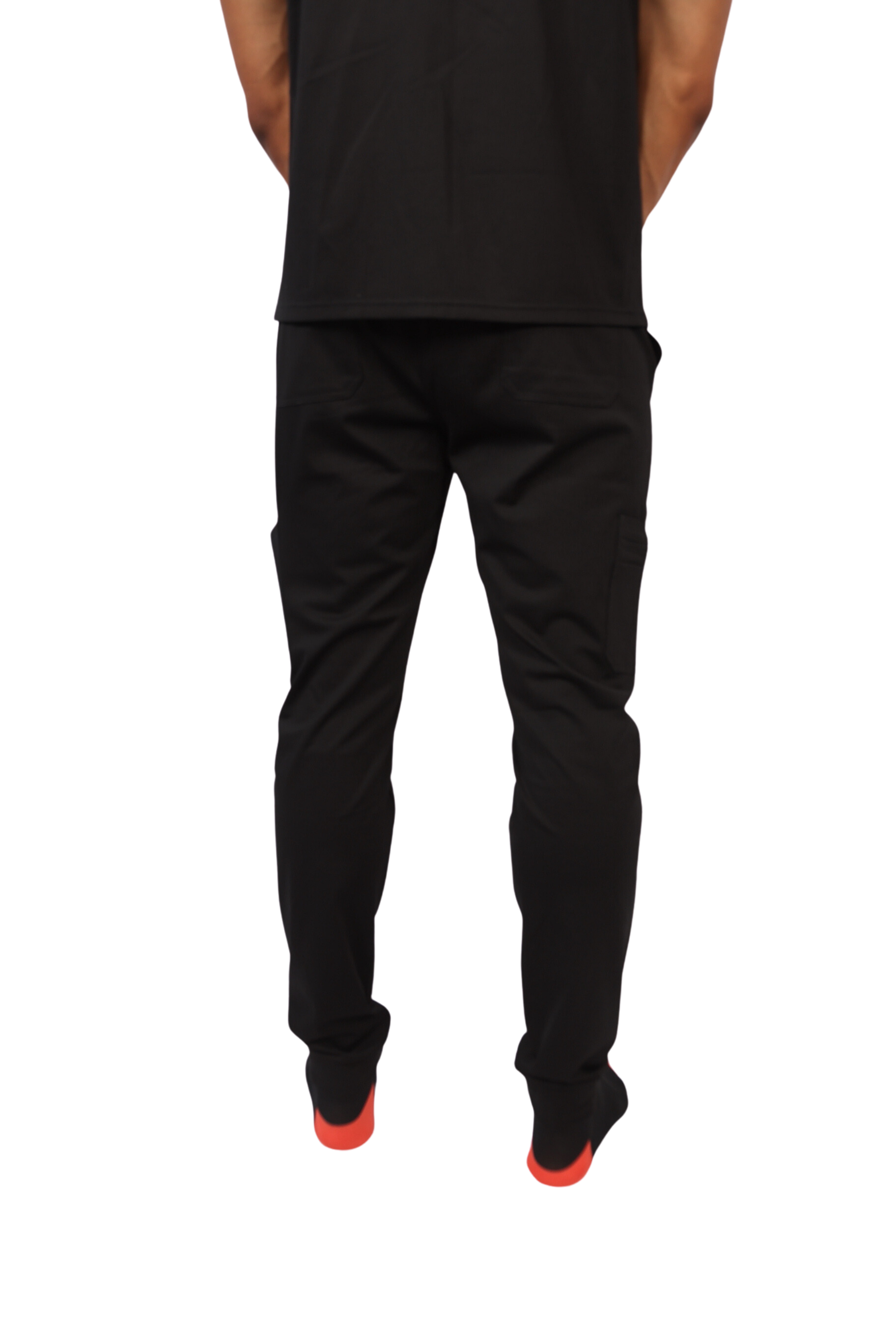 medical work uniform Scrubmates modern fit jogger black scrub pants for men made to pair perfectly with our modern fit scrub top. Our exclusive design is on trend, professional and stylish. Made from a superior quality nylon/rayon/spandex fabric mix, this set offers unparalleled all-day comfort and the ultimate amount of stretch. Our thoughtful and innovative design offers 8 deep pants pockets. best scrubs for men figs scrubs