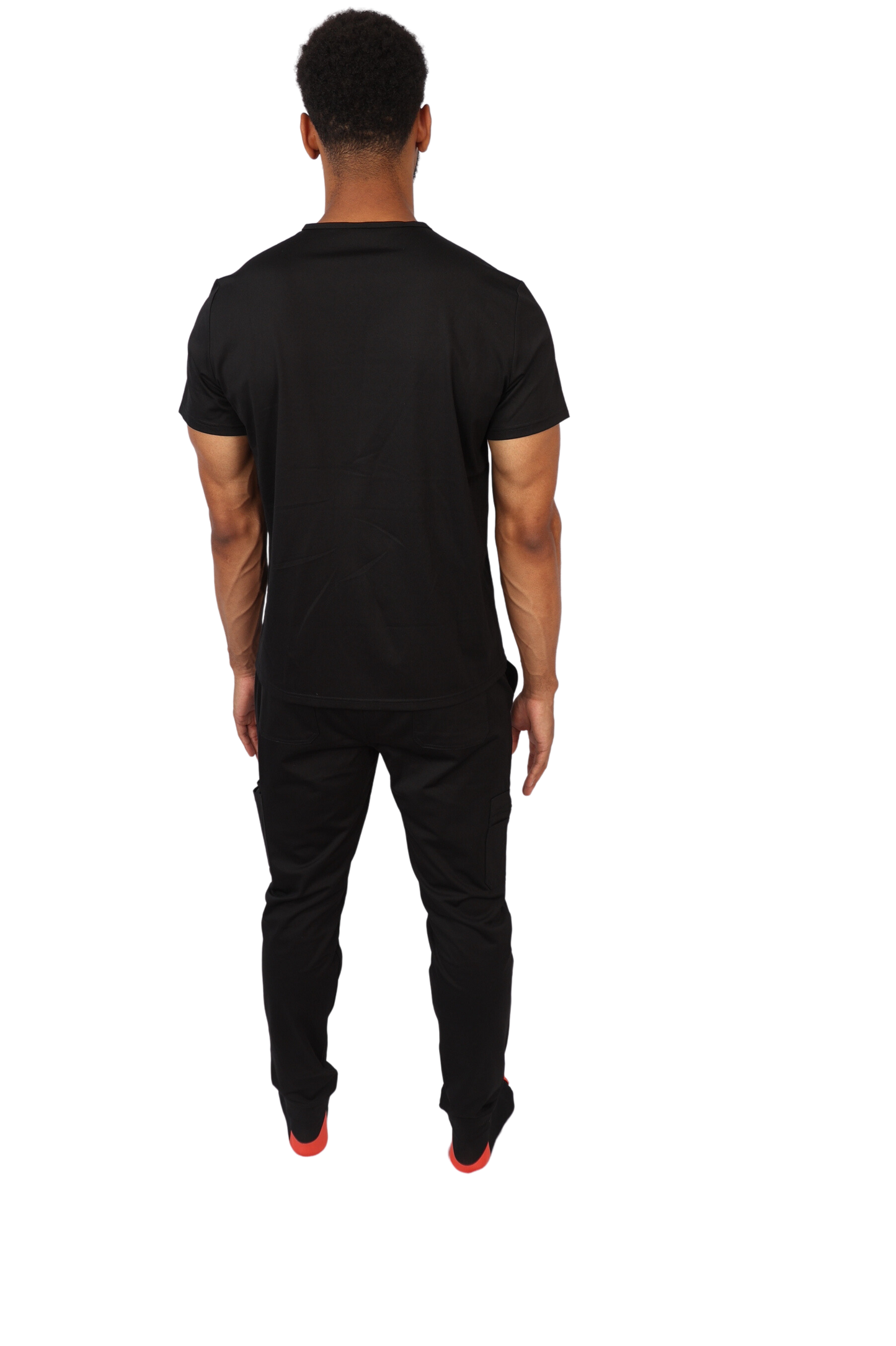 medical work uniform Scrubmates modern fit jogger black scrub pants for men made to pair perfectly with our modern fit scrub top. Our exclusive design is on trend, professional and stylish. Made from a superior quality nylon/rayon/spandex fabric mix, this set offers unparalleled all-day comfort and the ultimate amount of stretch. Our thoughtful and innovative design offers 8 deep pants pockets. best scrubs for men figs scrubs