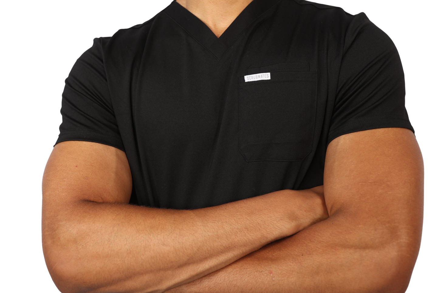 medical work uniform Scrubmates modern fit black scrub top for men made to pair perfectly with our modern fit jogger pants. Our exclusive design is on trend, professional and stylish. Made from a superior quality nylon/rayon/spandex fabric mix, this top offers unparalleled all-day comfort and the ultimate amount of stretch. Our thoughtful and innovative design offers 2 chest pockets and a pen pocket best scrubs for men figs scrubs
