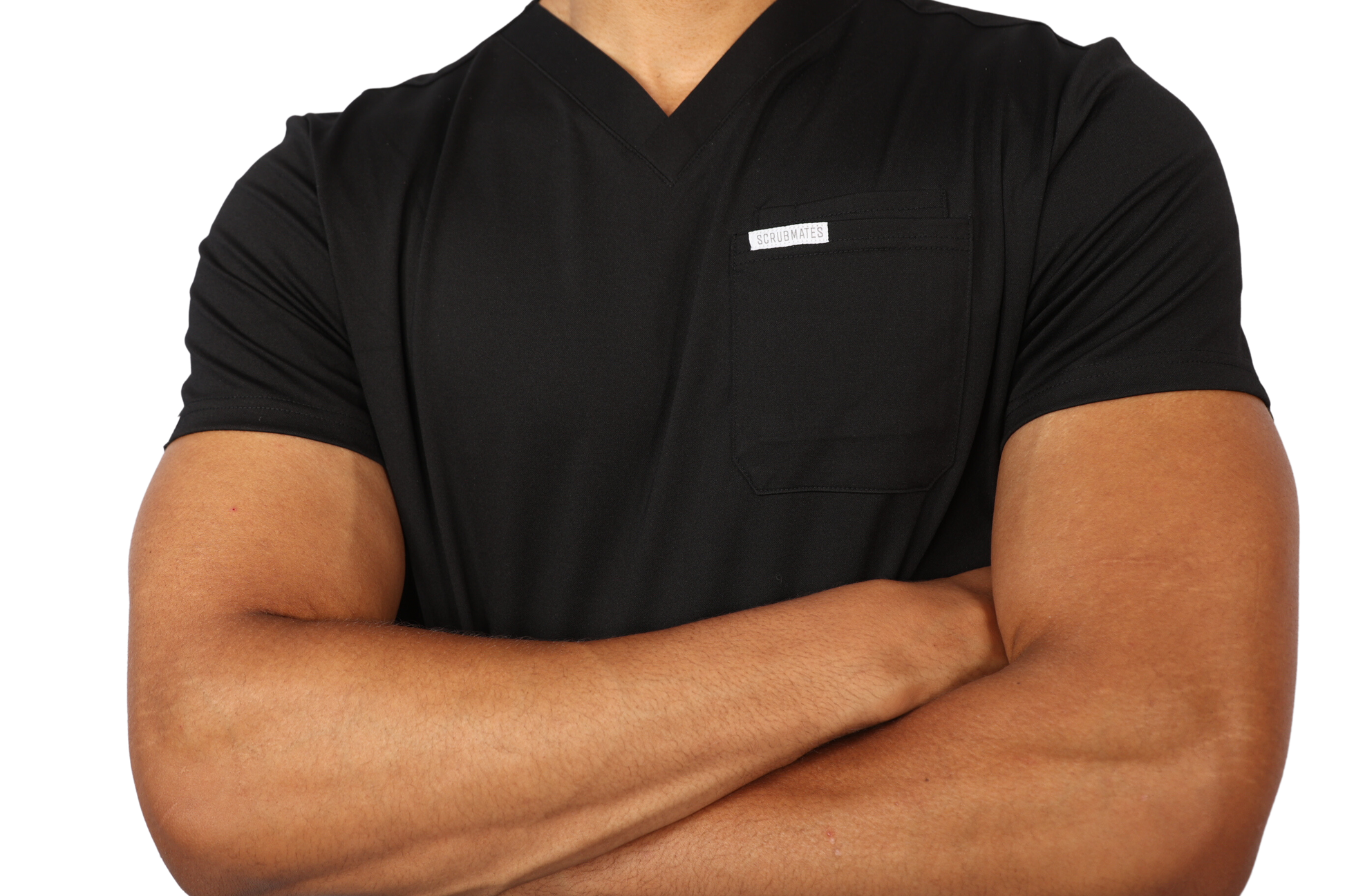 medical work uniform Scrubmates modern fit black scrub top for men made to pair perfectly with our modern fit jogger pants. Our exclusive design is on trend, professional and stylish. Made from a superior quality nylon/rayon/spandex fabric mix, this top offers unparalleled all-day comfort and the ultimate amount of stretch. Our thoughtful and innovative design offers 2 chest pockets and a pen pocket best scrubs for men figs scrubs