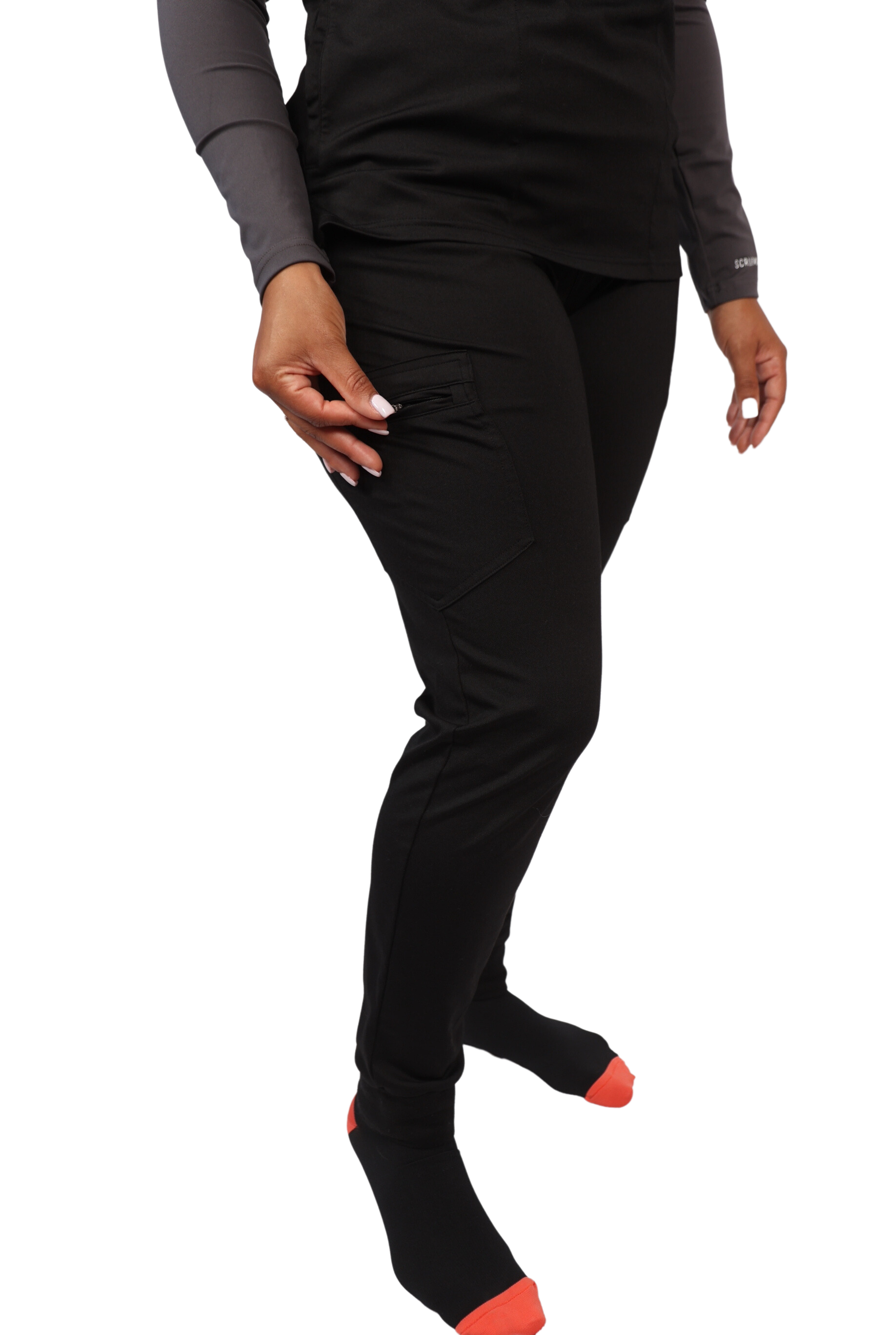 medical work uniform stretchy comfy Scrubmates modern fit jogger black scrub pants for women made to pair perfectly with our modern fit top. Our exclusive design is on trend, professional and stylish. Made from a superior quality nylon/rayon/spandex fabric mix, these pants offer unparalleled all-day comfort. Our luxe fabric blend offers the ultimate amount of stretch, and is designed to be flattering at every angle innovative design offers six deep pants pockets best scrubs for women figs scrubs