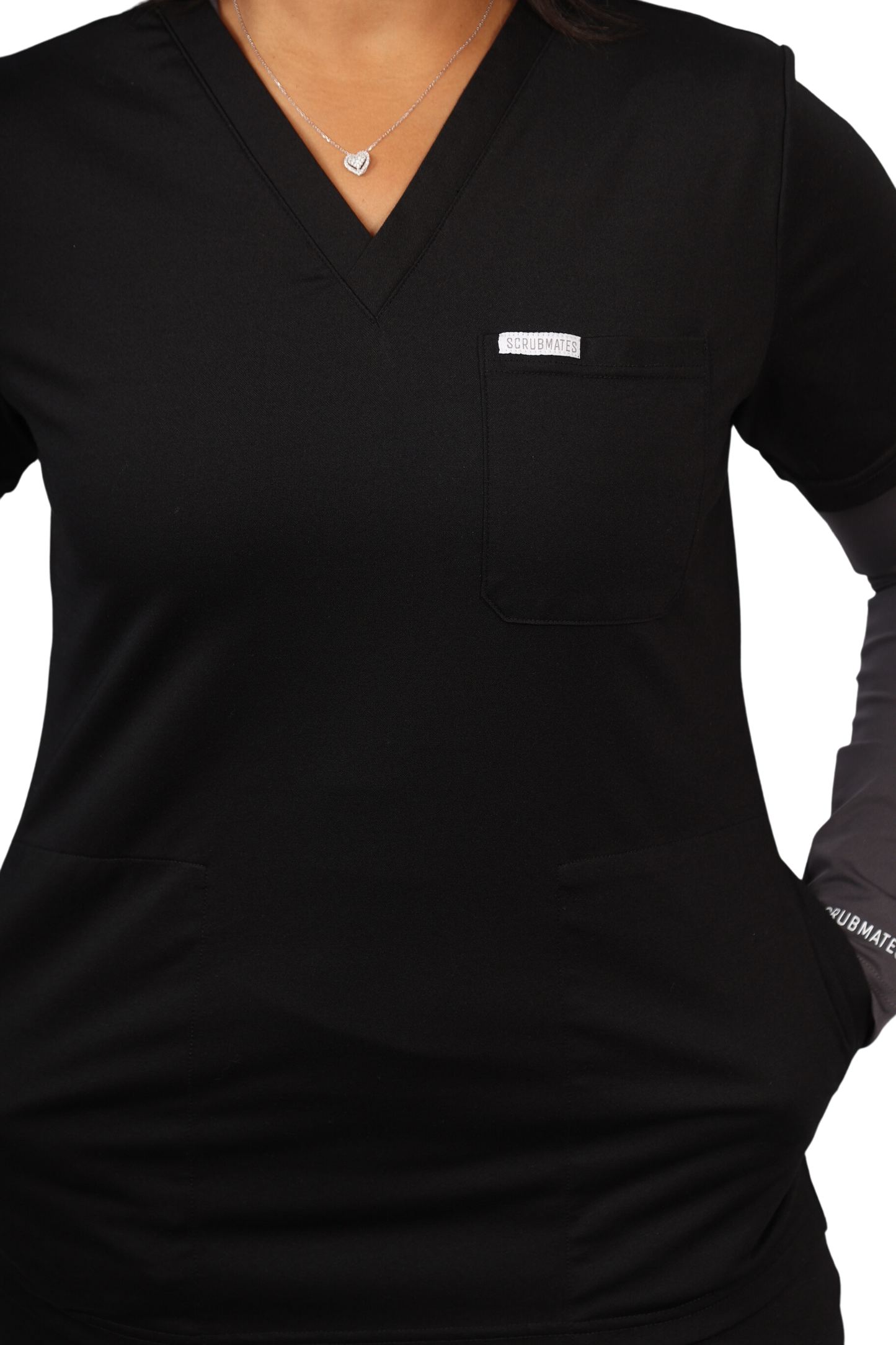 medical work uniform Scrubmates modern fit jogger black scrub pants for women made to pair perfectly with our modern fit jogger pants. Our exclusive design is on trend, professional and stylish. Made from a superior quality nylon/rayon/spandex fabric mix, this set offers unparalleled all-day comfort. Our luxe fabric blend offers the ultimate amount of stretch, and is designed to be flattering at every angle innovative design offers a chest pocket and 2 kangaroo pockets best scrub set for women figs scrubs