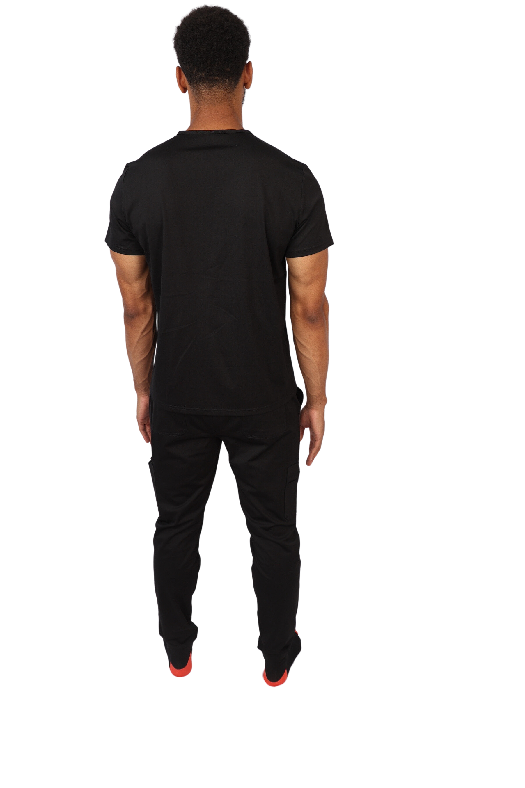 medical work uniform Scrubmates modern fit jogger black scrub pants for men made to pair perfectly with our modern fit scrub top. Our exclusive design is on trend, professional and stylish. Made from a superior quality nylon/rayon/spandex fabric mix, this set offers unparalleled all-day comfort and the ultimate amount of stretch. Our thoughtful and innovative design offers 8 deep pants pockets. best scrubs for men figs scrubs