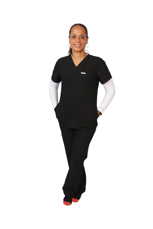 work medical and dental uniform Scrubmates classic straight leg black scrub pants for women made to pair perfectly with our classic scrub top.  Our exclusive design is trend-forward while still delivering timeless and professional style. Made from a superior quality polyester/rayon/spandex fabric mix, these pants offer unparalleled all-day comfort. Designed to be flattering at every angle. Our thoughtful and innovative design offers six deep pants pockets best scrubs for women figs scrubs