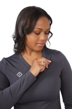 Scrubmates Long Sleeve Under Scrub V-Neck Shirt for Women with Zippered Chest Pocket