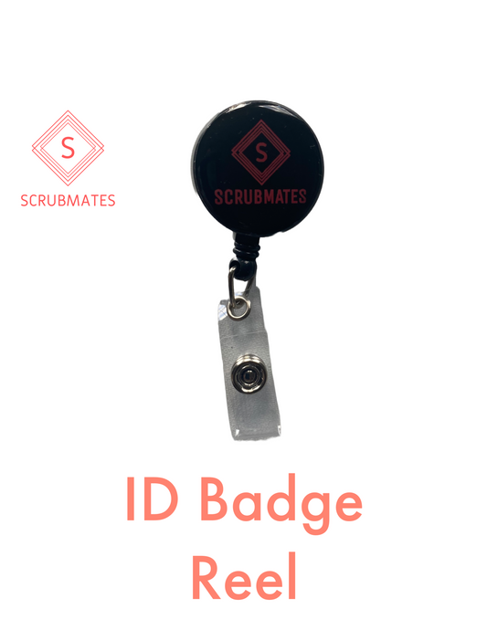 Scrubmates logo black retractable ID hospital badge reel with clip sturdy hospital badge holder identification badge reel