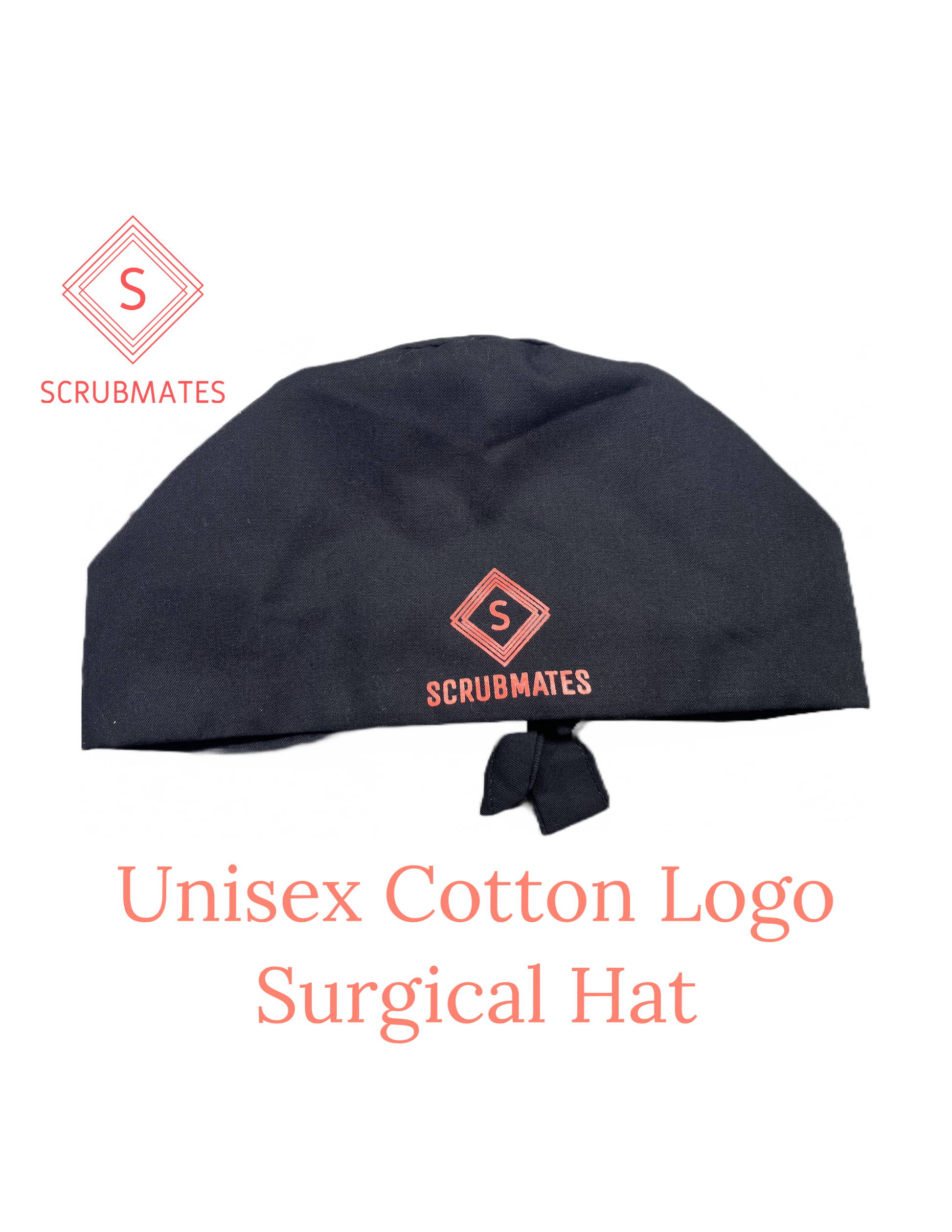 Scrubmates unisex logo scrub hat for men and women with modern, classic fit and sweat band with adjustable tieback. Made to protect your hair as well as provide all day comfort black
